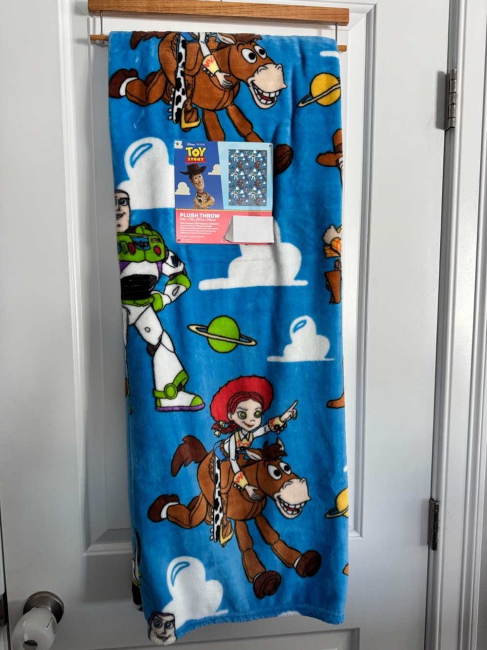 Disney Blue Toy Story Plush Throw with Woody, Buzz, Jessie & Bullseye